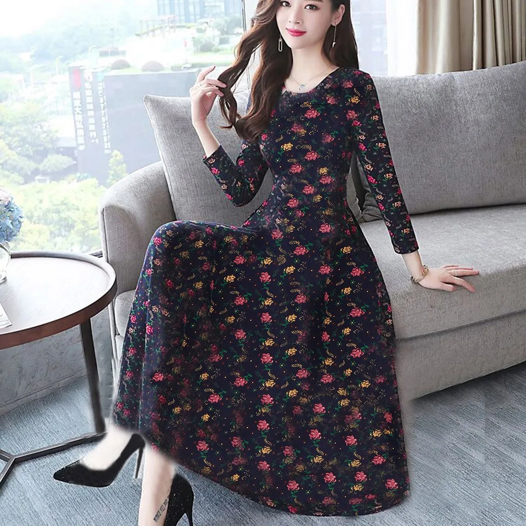 Платья размера плюс женские вечерние осенние элегантные зимние платья до колена