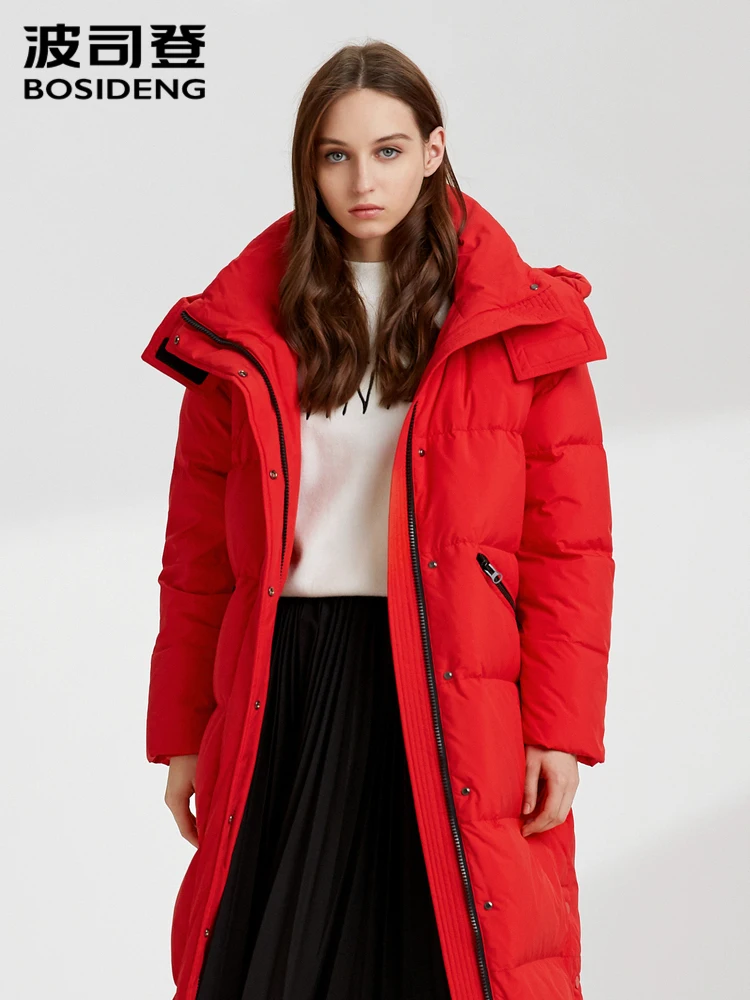 Женский пуховик BOSIDENG ветрозащитный длинный со съемной шапкой зимнее теплое