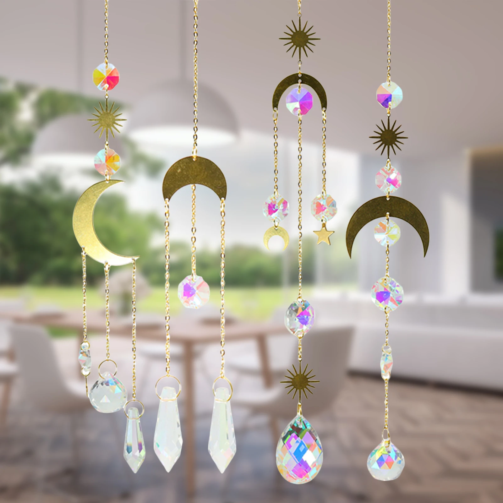 

Moon Ring Rainbow Crystal Suncatcher Hanging Prism Ornament Pendant For Home Garden Decor Car Decor Crystal Wind Chime Pendant