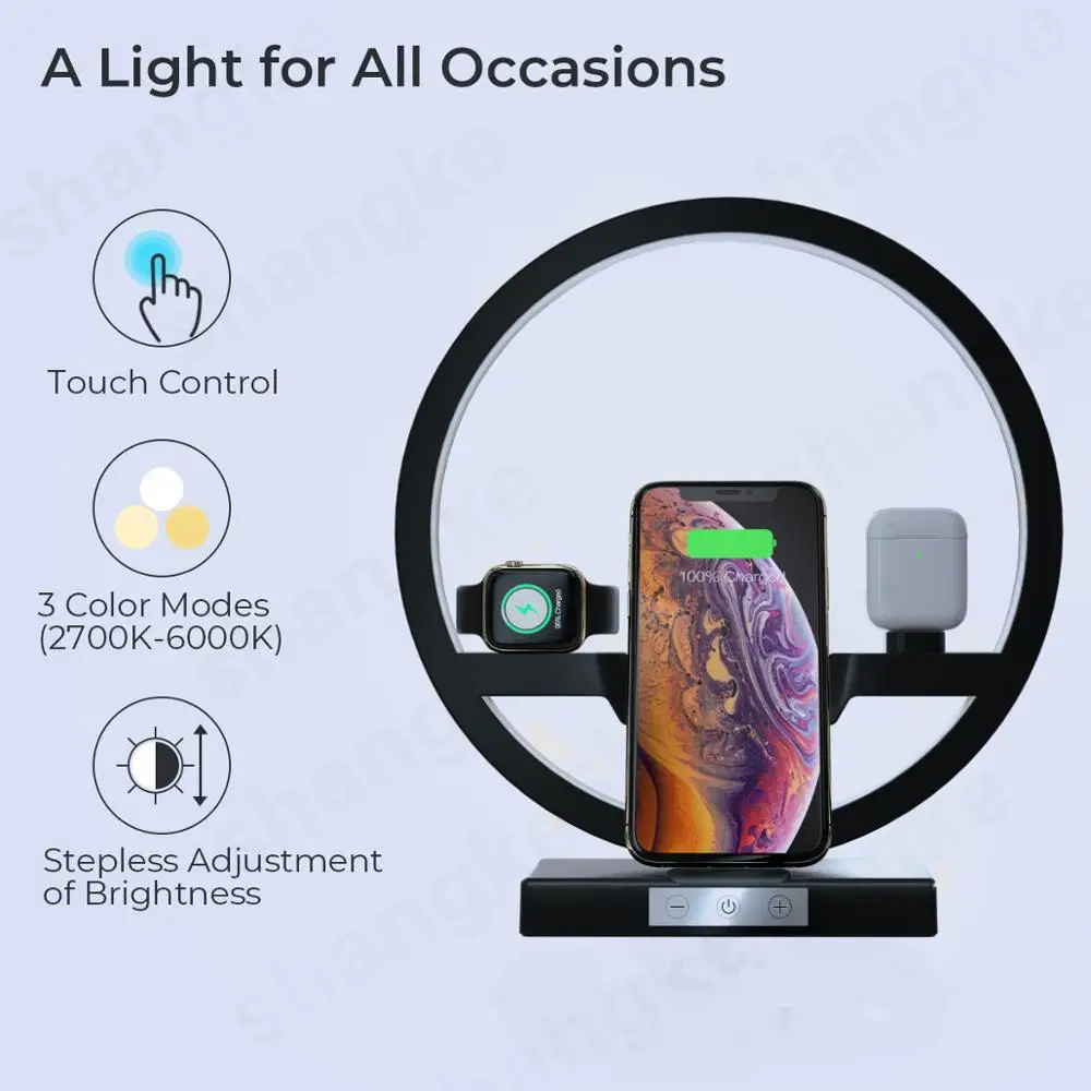 4 in 1 wireless charger bedside lamp 30 w adapter wireless charger stand for iphone 12 pro 11 x apple airpods watch fast charger free global shipping
