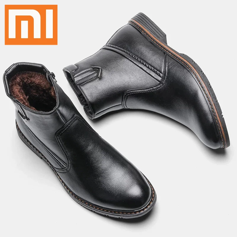 

Мужские зимние ботинки Xiaomi, кожаные ботинки в стиле ретро, брендовая мужская зимняя обувь, ручная работа, зимние ботинки для мужчин, размеры ...