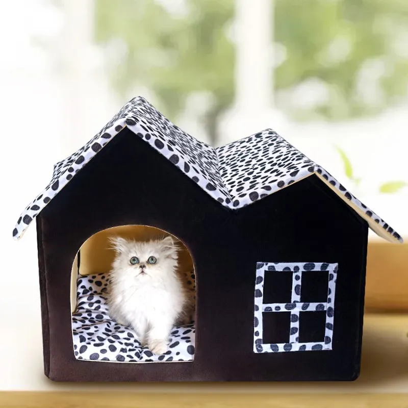 

Spots Pet Dog House Double Top Cat Kennel Soft Warm Mat Bed Cushion Dog Bed Pet House Sofas Bed Room