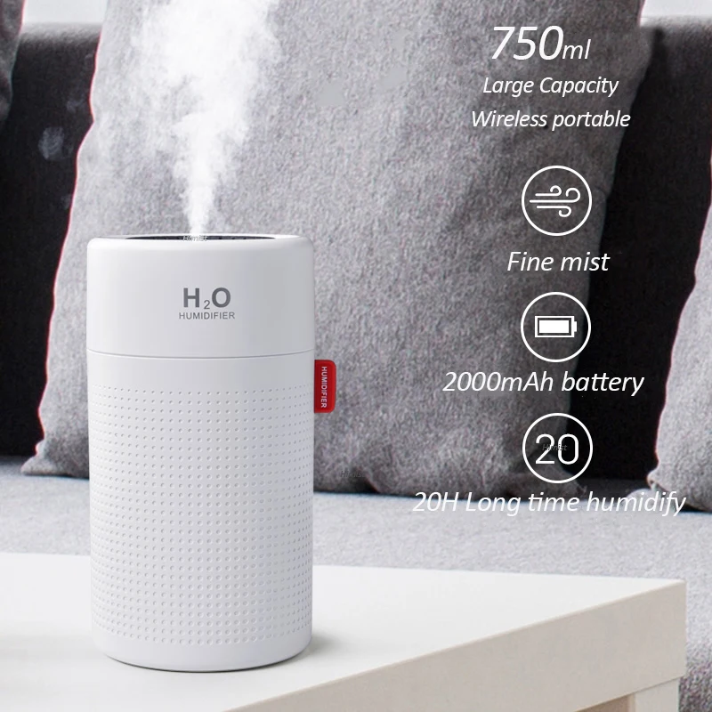

Wireless Air Humidifier USB Portbale Aroma Diffuser 2000mAh Battery Rechargeable Umidificador Essential Oil Humidificador