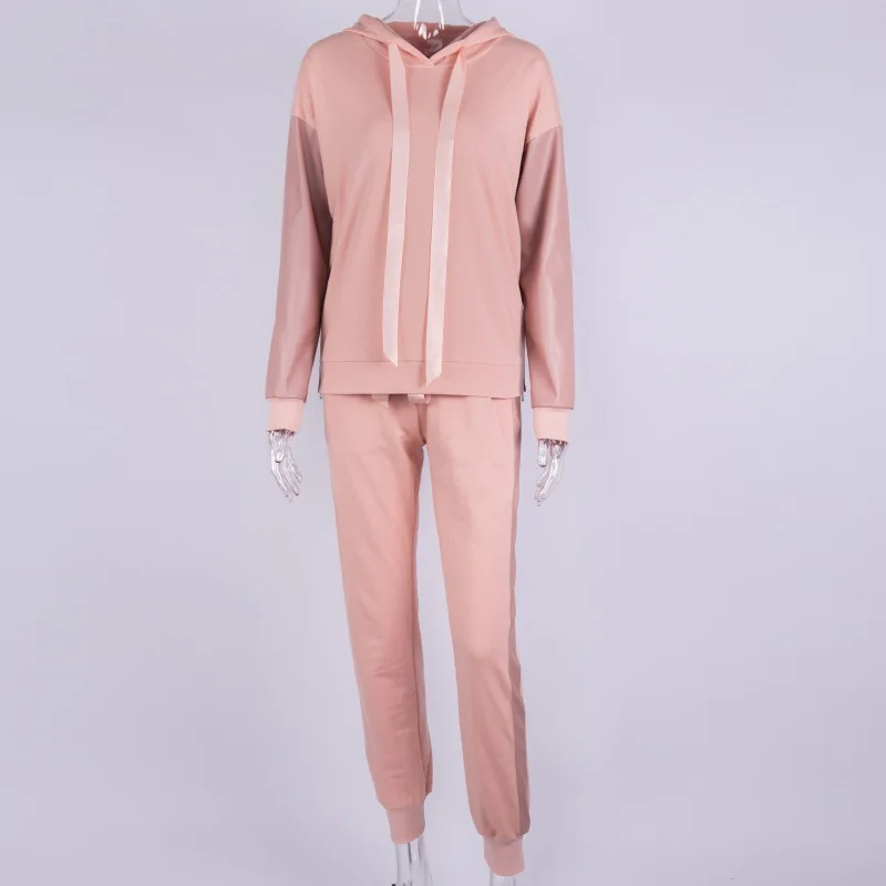 

Lugentolo Two Piece Set Women Autumn New Casual Loose Hooded Webbing Solid Elastic Waist Ankle-Length Women Sets Clothes