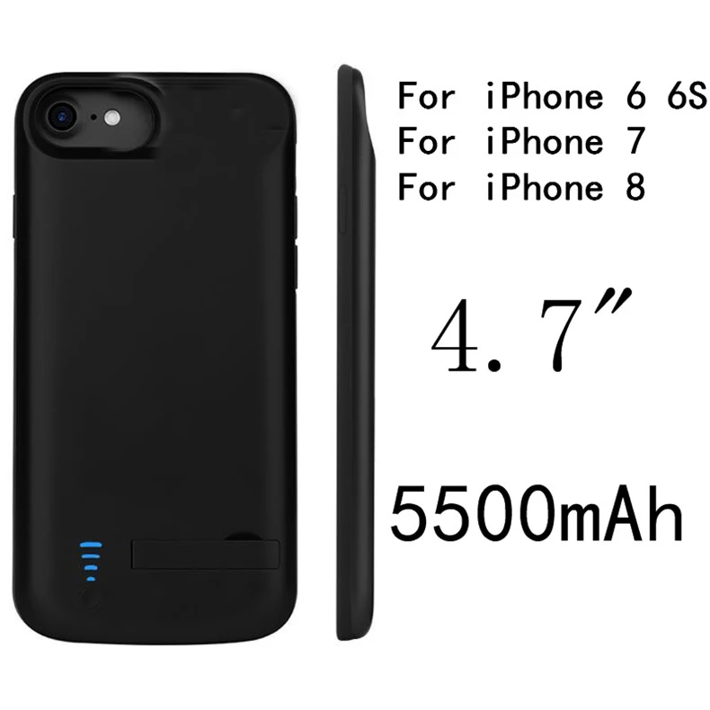 Чехол для зарядки аккумулятора 8000 мАч для iPhone 6, 6 S, 7, 8 Plus, резервный внешний аккумулятор, силиконовый чехол с полной защитой, Подставка для зарядки, задняя крышка - Цвет: i7-Black