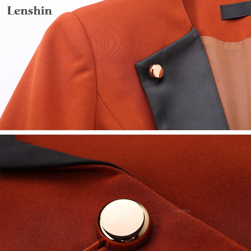 Lenshin, новинка, модные женские брючные костюмы, набор, деловые, формальные, с длинным рукавом, из кусков, блейзер и брюки, для офиса, для девушек, коричневая Рабочая форма