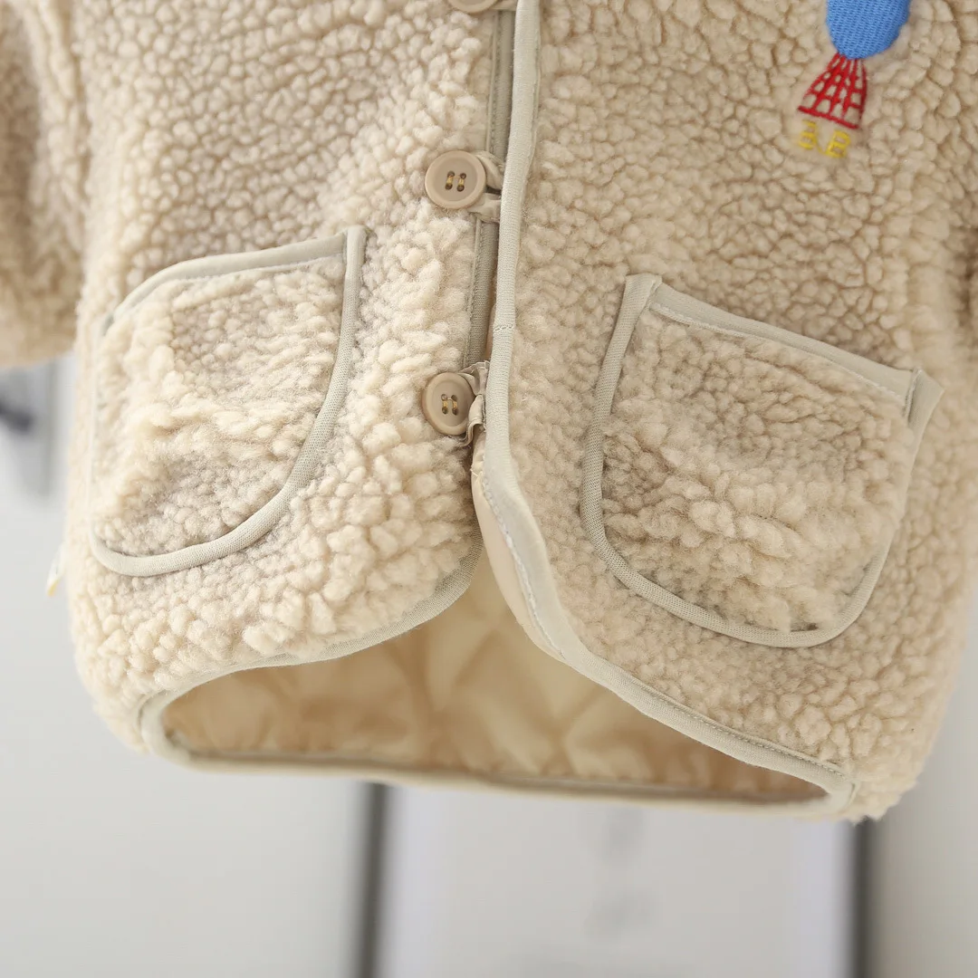 Зимние детские шерстяные куртки с капюшоном и милым рисунком стеганые теплые