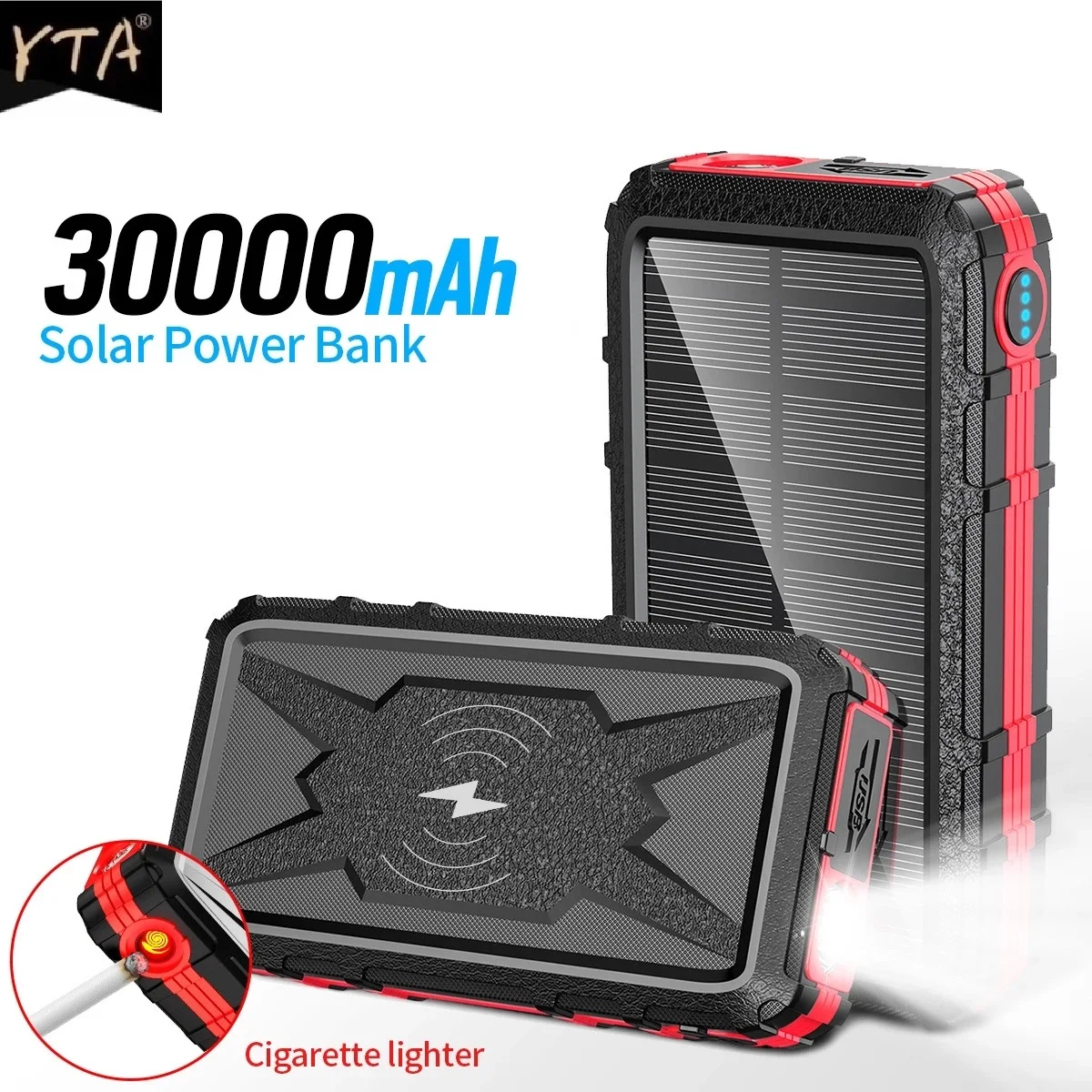 

10 Вт Qi Беспроводное зарядное устройство на солнечной батарее 30000 мАч PD 22,5 Вт QC 3,0 Быстрая зарядка портативное зарядное устройство для iPhone 12 ...