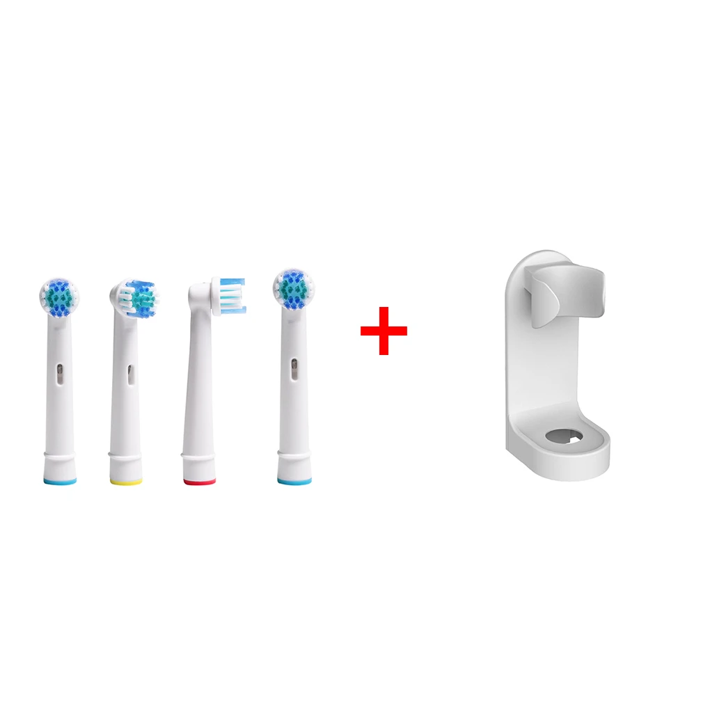 

4x Replacement Brush Heads For Oral-B Electric Toothbrush +Electric Toothbrush Holder Bathroom Wall Mounted