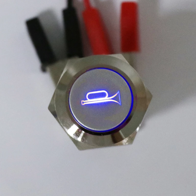 

19mm LED Momentary Horn Button Metal Push Button Lighted Switch 12V