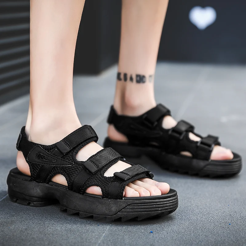 

Сандалии мужские на толстой подошве, босоножки-гладиаторы, без застежки, обувь в римском стиле, резина, лето