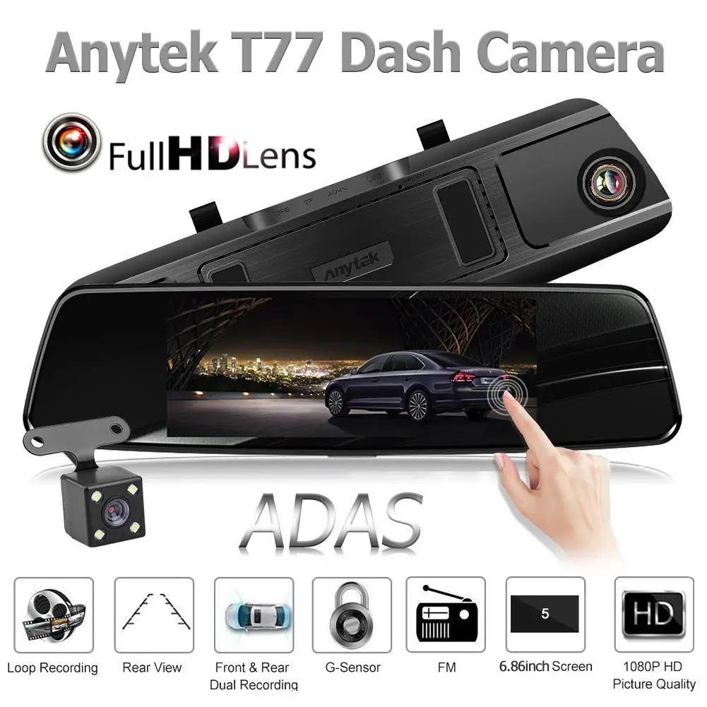 

MSD-8336 AV-IN Автомобильная мини камера anyket T77 + 6,86 дюймов Автомобильный Зеркало заднего вида DVR Камера Двойной объектив Dash Cam 64 Гб Авторегистратор...