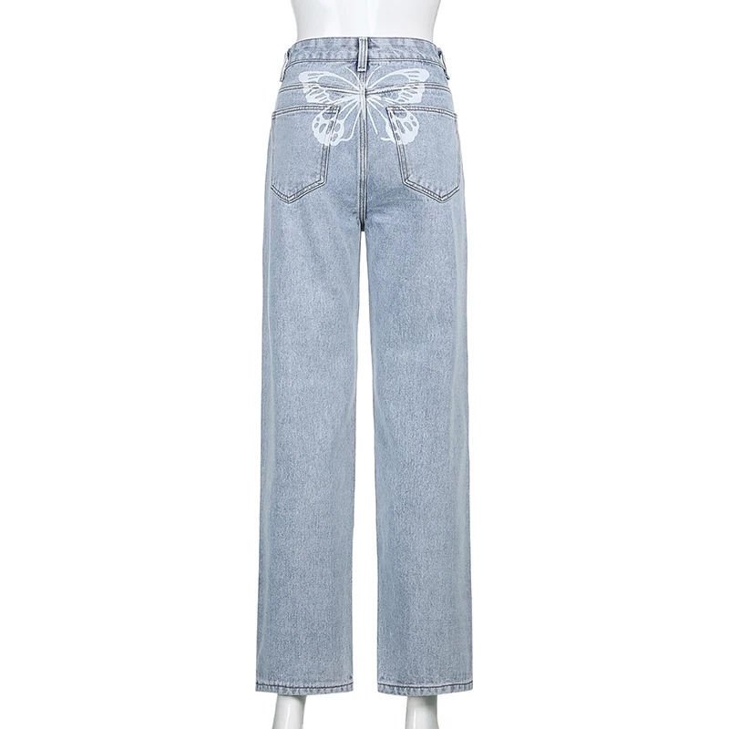

NEW Print Denim Pants Women Jeans For Girls Female Fashion Vintage High Waisted Trouser Harajuku Capris Streetwear