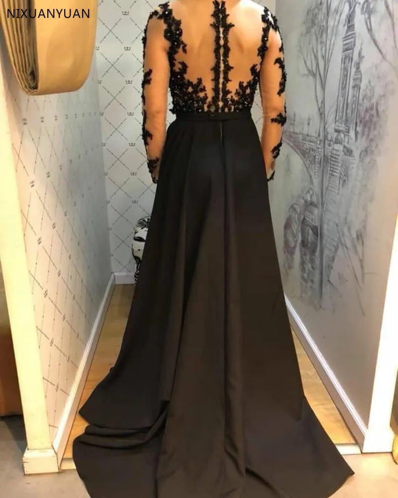 Вечернее торжественное платье 2021 Abendkleider Vestido Longo Festa Robe De Soiree черный длинный рукав