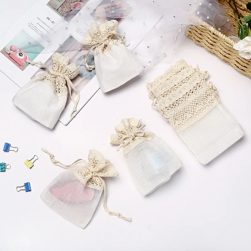 Мешочки для хранения с хлопковой отделкой органайзер на шнурке Холщовый мешочек