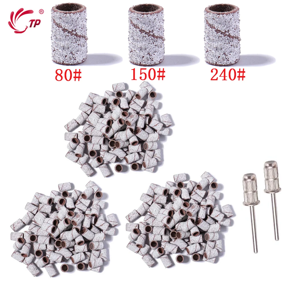

100Pcs/Pack #80 #150 #180 #240 Sanding Bands Zebra Sand Ring Bit Manicure Pedicure Nail Electric Drill Machine Grinding Remover