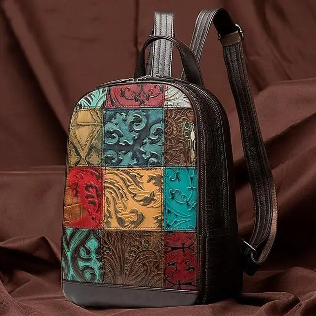 

Outdoor Leisure High Quality Genuine Leather Shoulder Bag Women Backpack 2021 New Vintage Embossing Travel Backpack