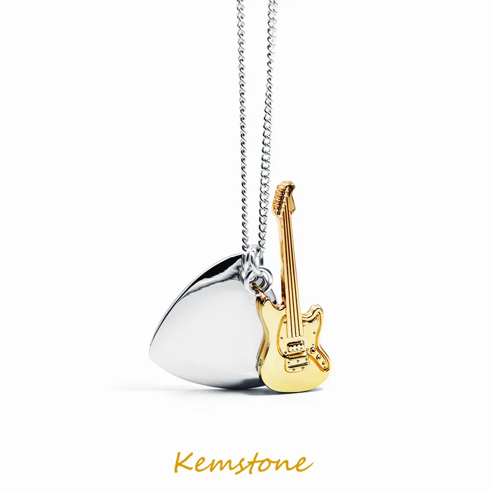 Kemstone Yibo Same Style Guitar Music Pendant Gold Silver Plated Necklace for Women Mens Hip Hop Stainless Steel Jewelry Gift | Украшения и