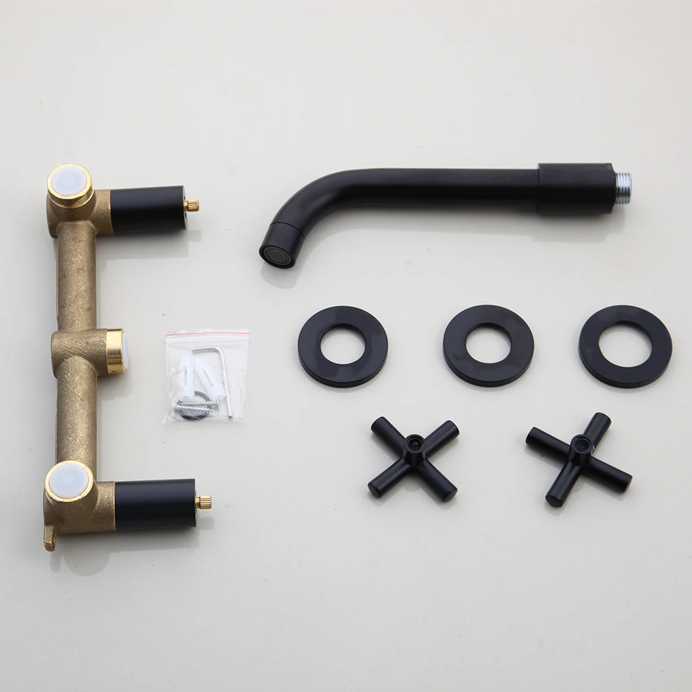 Настенный смеситель для ванной комнаты 3 шт. черный хромированный раковины