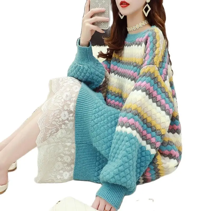 Женское трикотажное платье-свитер средней длины в Корейском стиле | Женская