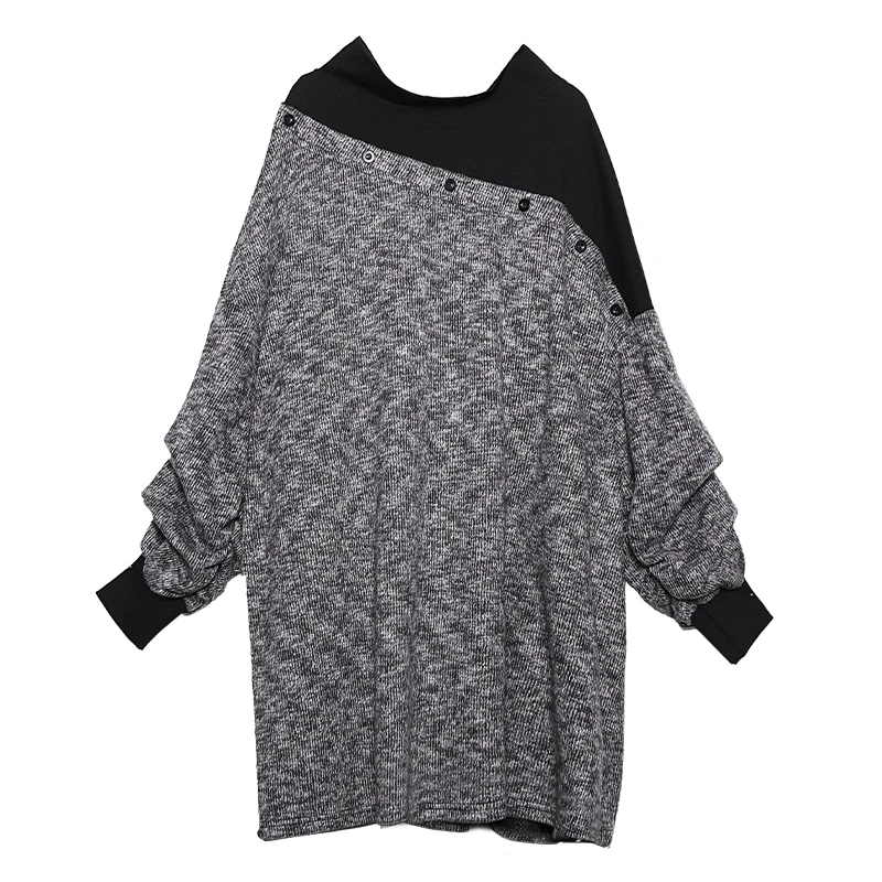 

2020 Large size fat mm dress women autumn and winter age reduction was thin stitching temperament long loose sweater dress women