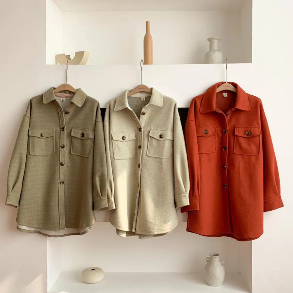 Женское пальто из искусственной шерсти на пуговицах кардиган с длинными