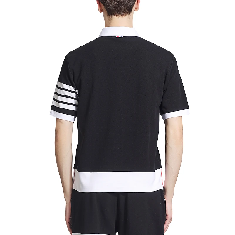 

THOM 2021 TB Fashion Brand Polo shirt men Turn-down Collar Patchwork Short-sleeved shirt Women Cotton Couple Summer Clothing