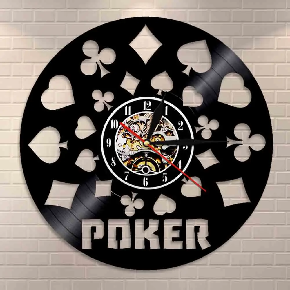 Poker King Rummy Play Cards виниловая запись черные Висячие 3D настенные часы светодиодный