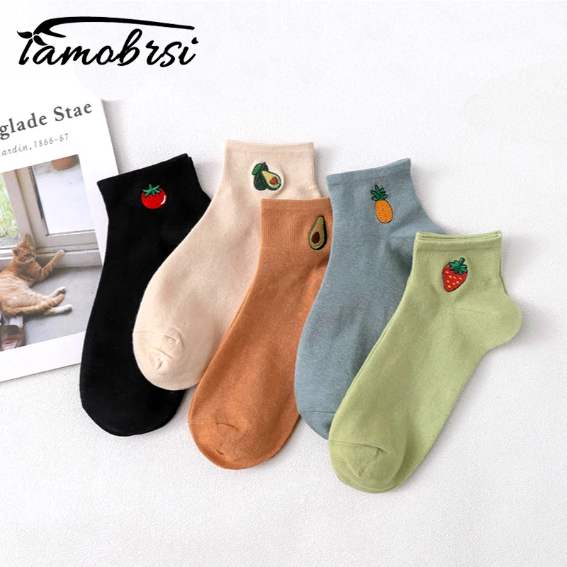 5 пар/лот женский носки башмачки для детей с года до трех лет фрукты вышивка