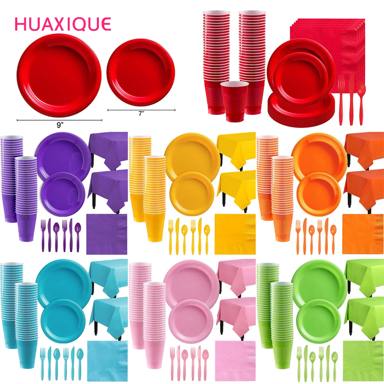 

Yellow Red Pink Disposable Plastic Party Tableware Cup Plate Napkin Kids Birthday Party Decor Pink Wedding Party Dinner Supplies