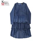 Женское джинсовое платье с длинными рукавами, винтажное синее платье с оборками и бахромой, стильное джинсовое платье, Осень-зима 2020, D020