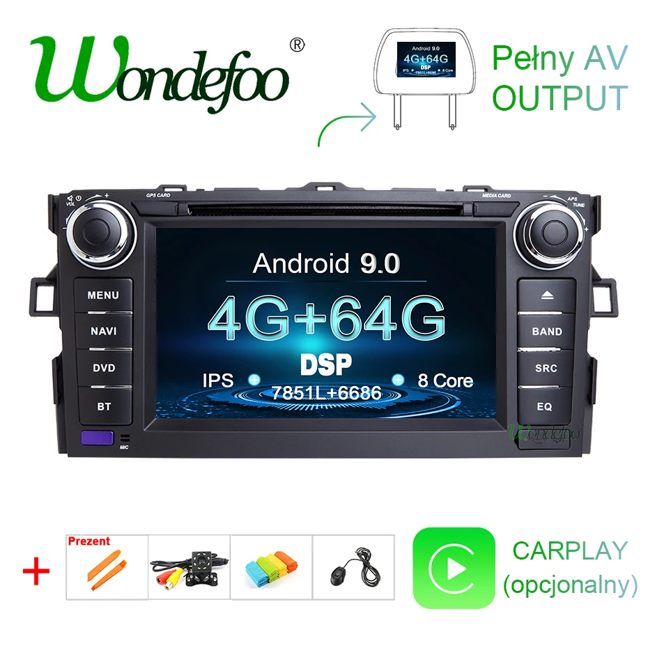 Ips экран Android 9,0 4G 64G 2 DIN dvd-плеер для TOYOTA AURIS Altis COROLLA 2012 2013 gps Навигация стерео приемник