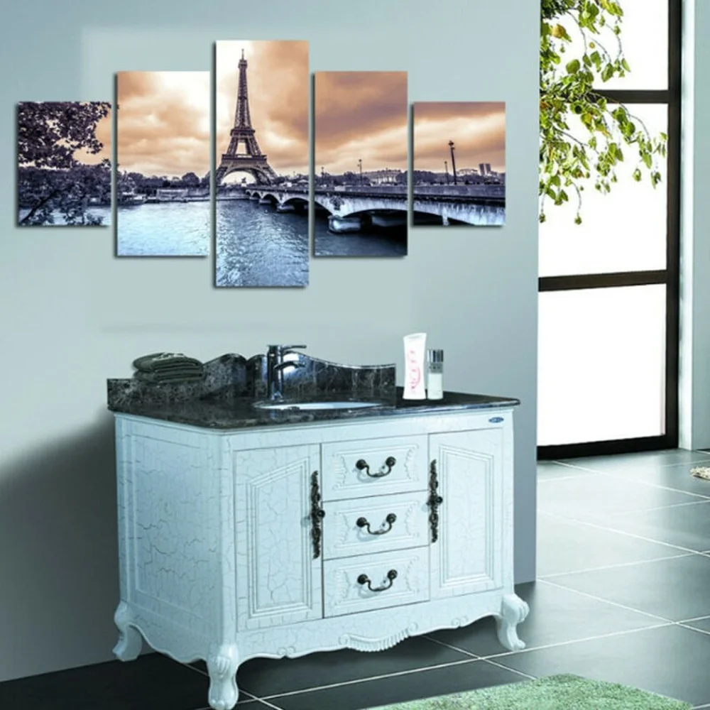 

5Pcs Paris Cityscape Eiff-el Tower Canvas Oil Painting Room Wall Art Decor Set US