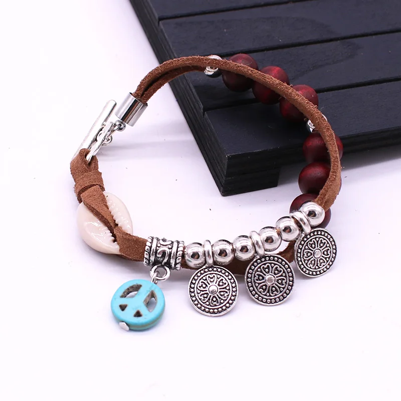 Браслет с деревянными бусинами в богемном стиле мужской браслет ретро сплав