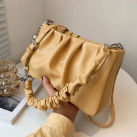 designer women crossbody bags fashion soft pu leather chain shoulder bags ladies handbag evening clutch pleated cloud bag pearl