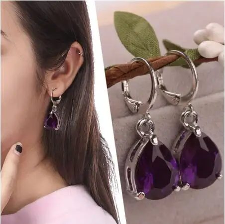 Элегантные женские фиолетовые стразы капли воды висячие серьги подарок |