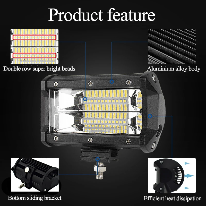 Рабочий фонарь для головы LED Bar 12V 72W 144W светодиодные прожекторы для мотоцикла Фара дополнительного освещения фары для мотоцикла Автомобиль внедорожного типа.