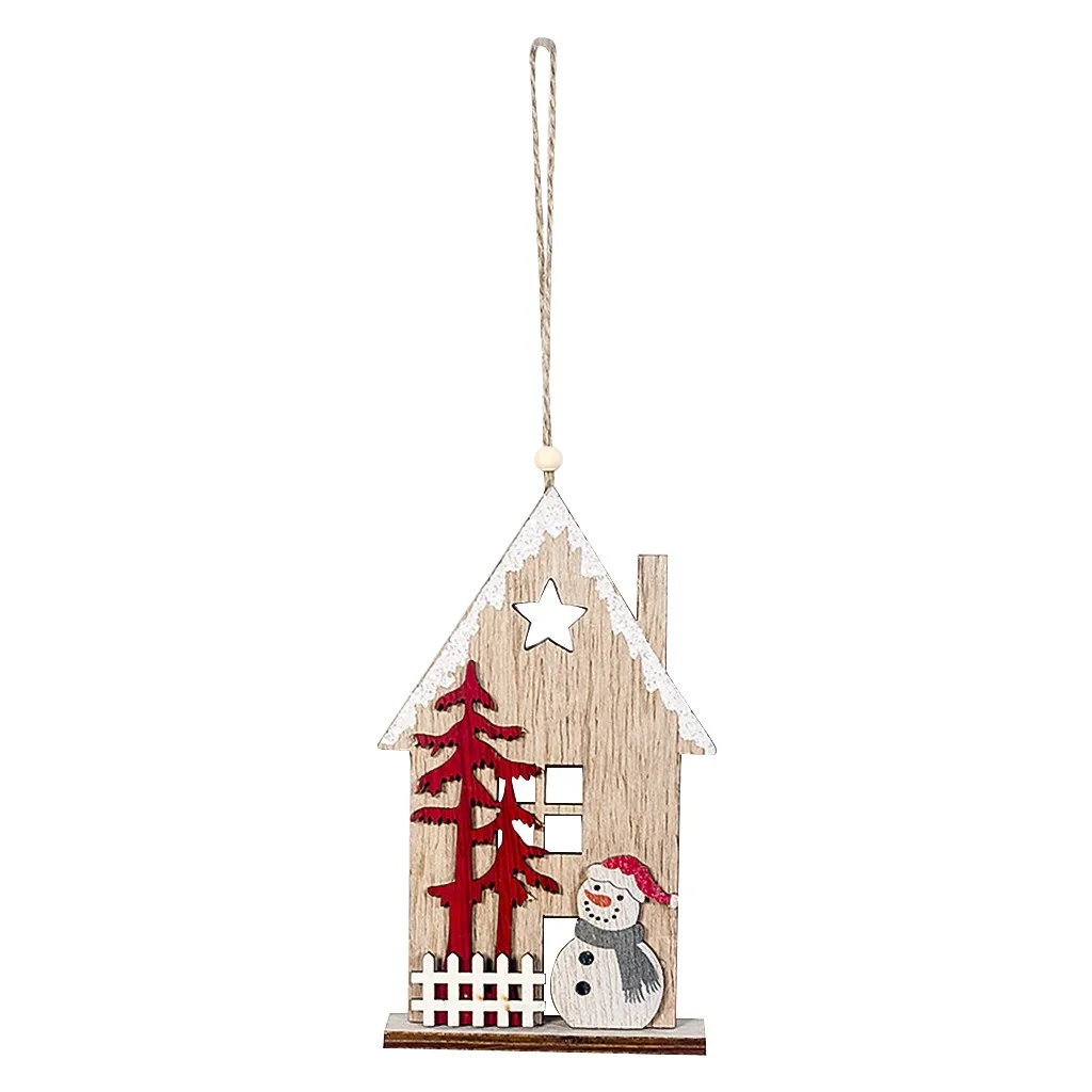House Shaped Christmas Tree Hanging Pendant Wooden Small Christmas Ornaments Noel Natale Kerst Adornos de Navidad Natal#jink