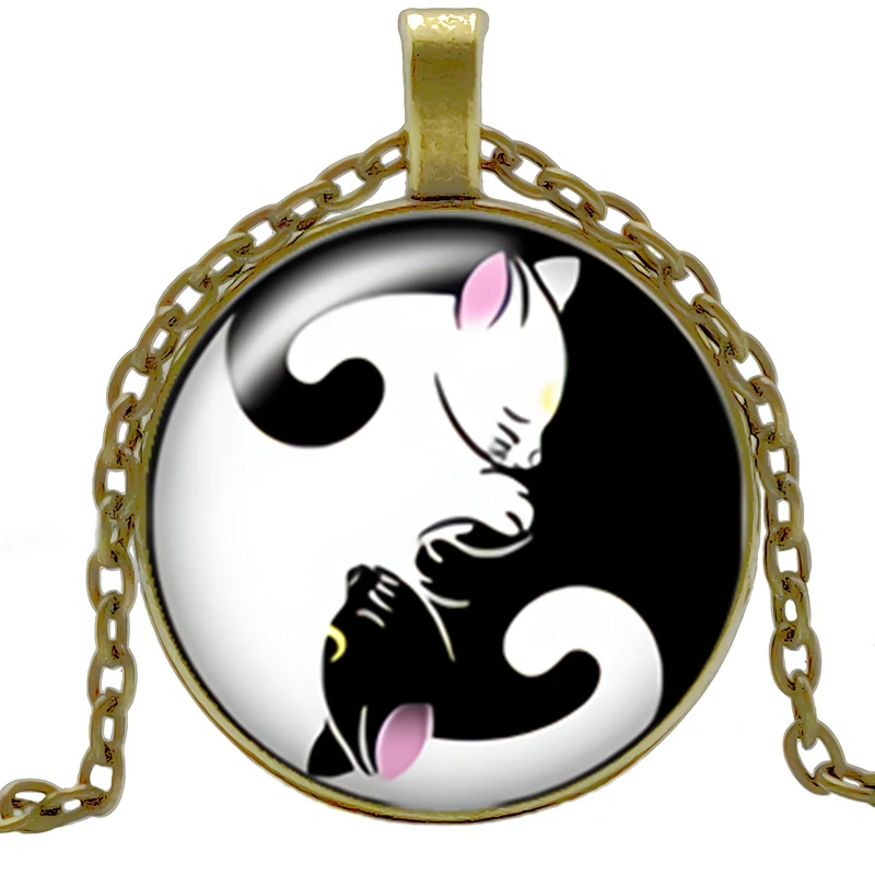 Новинка 2020 креативное ожерелье с черно белым котом Инь и Ян из мультфильма