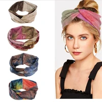 tie dye wide hairband boho style european and american cross headband knotted printed cotton elastic headscarf adult headwear