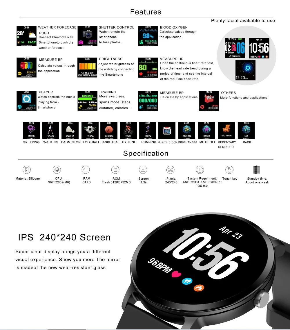 696 V11 Смарт часы IP67 водонепроницаемый спортивный Шагомер фитнес трекер монитор