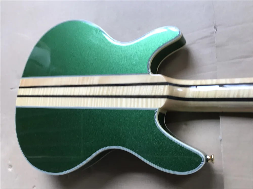 

Factory custom metal green electric guitar ebony fingerboard Half Hollow Guitar neck through the body free shipping