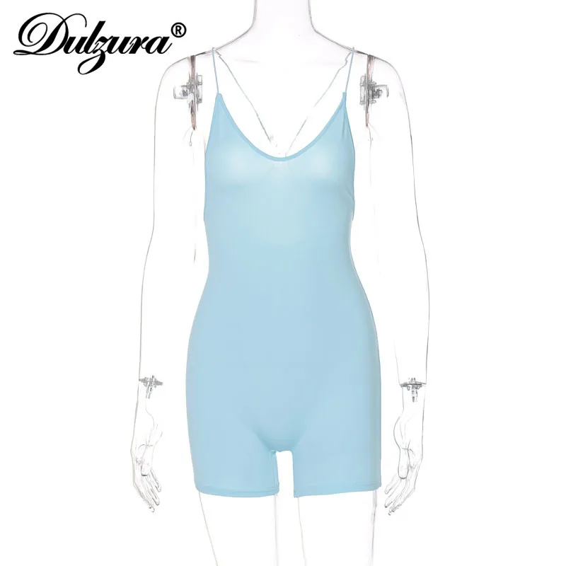

Dulzura Solid Women Strap Playsuit V Neck Backless Bodycon Skinny Sporty Casual Sexy Streetwear 2021 Summer Clothes Combishort