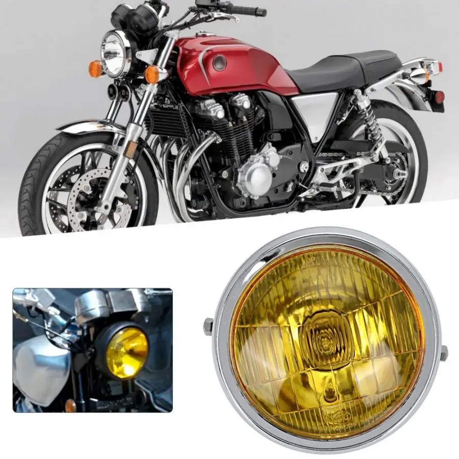 Мотоцикл Круглый фара ретро Желтый объектив подходит для Suzuki/Yamaha/Honda/CG125/GN125/CB/CL Рабочая лампа