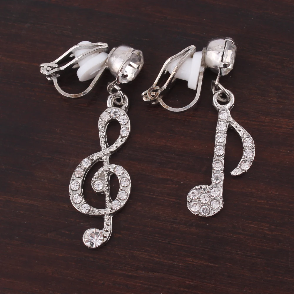 

GRACE JUN New Rhinestone Musical Note Clip on Earrings for Women Girl Kids Fashion Jewelry Non Pierced Earrings No Hole Ear Clip