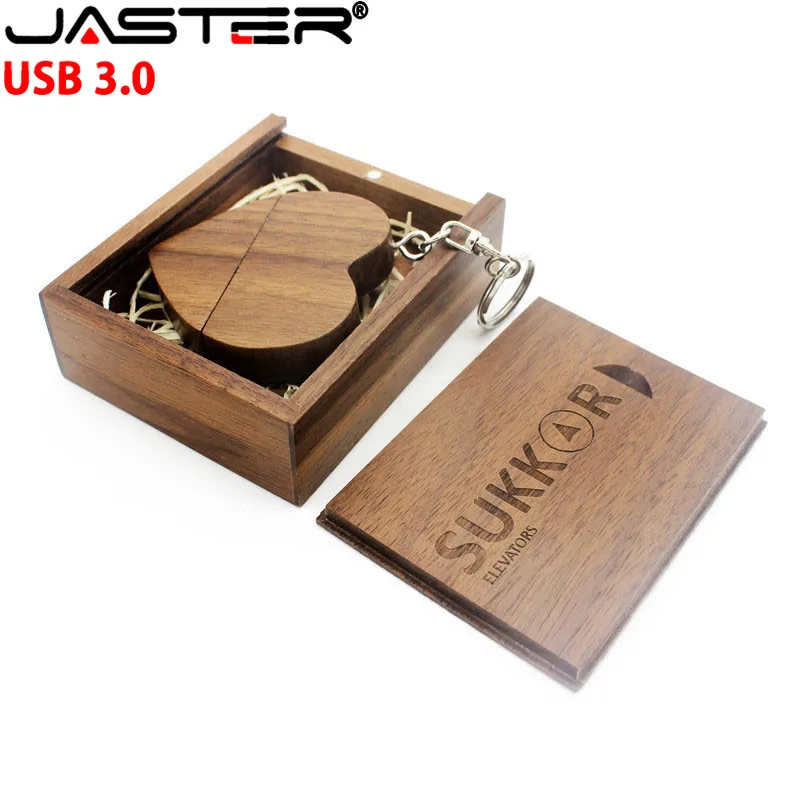 JASTER USB 3 0 Пользовательский логотип деревянное сердце + коробка карта памяти Флеш