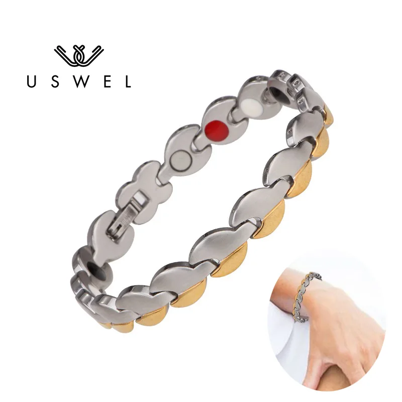 Браслет для здоровья USWEL Magnetic из нержавеющей стали с наручным ремешком и цепочкой на руку, с германиевыми браслетами для женщин.