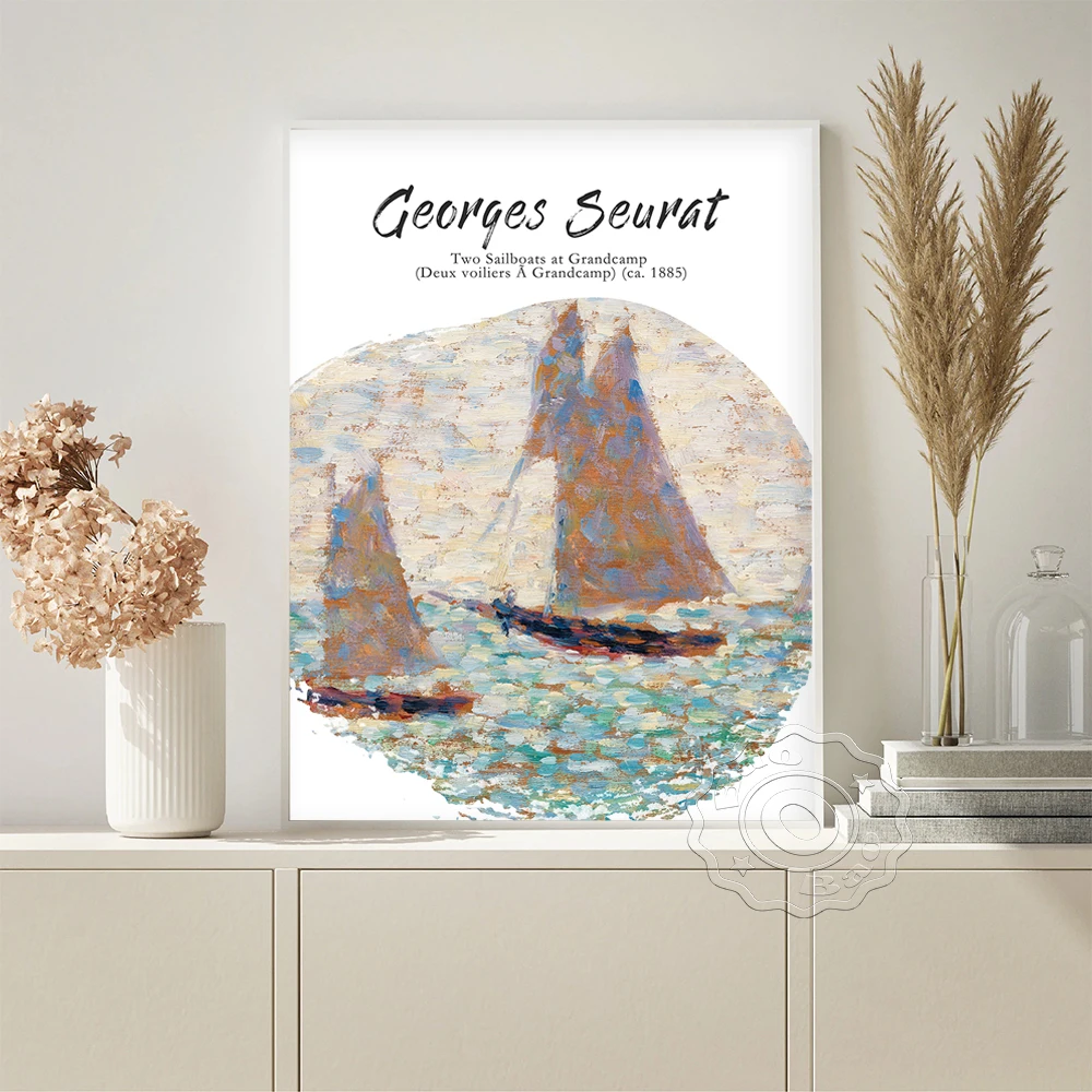

Georges Seurat Pointillism Exhibition Museum Vintage Art Prints Poster Two Sailboats At Grandcamp Canvas Painting Home Decor