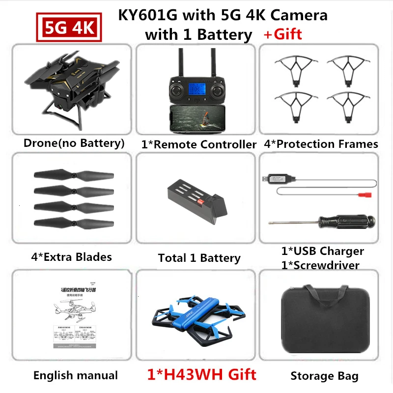 B4 4K Cam Carry Box Радиоуправляемый Дрон KY601G gps Квадрокоптер с 5G 4K HD камерой 2000 м Дистанция управления Pro селфи следуем за мной Квадрокоптер Fly 20 минут - Цвет: B4 4K Cam Carry Box