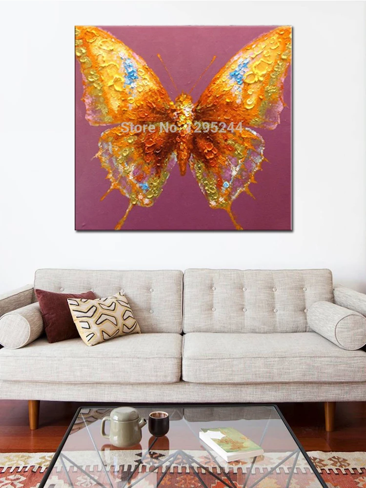 Картина маслом с животными Красивая Золотая Бабочка ручная работа картинки для